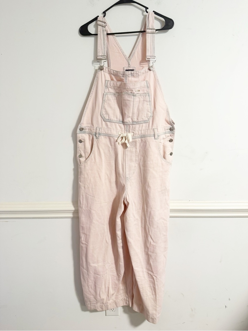 GAP Soft Denim Drawstring Overalls Light Pink Size Large Casual Utility